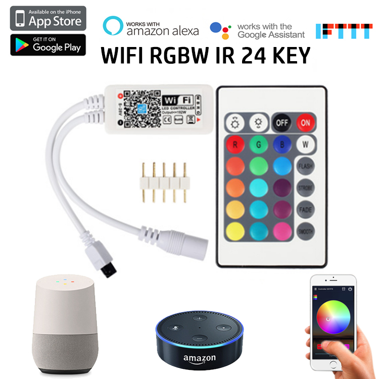 Magic Home Pro APP DC5-28V WIFI RGBW LED Pixel IR Remote Smart Controller Works with Amazon Alexa, Google Assistant home, AliGenie, and IFTTT device, Suitable for Single Color/RGB/RGBW LED Strip Lights